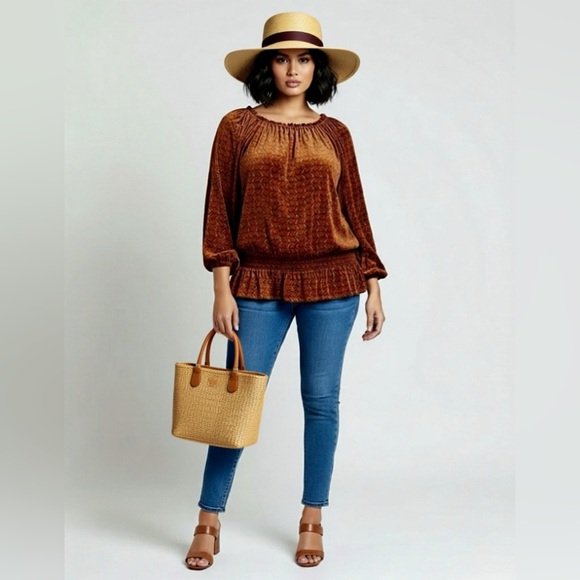 Michael Kors Tops - Michael Kors Women’s Blouse Top Rust Gold Chain Link 1X Boho 2.0 Peasant